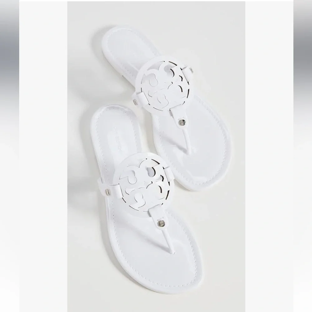 Tory Burch  Miller cut-out leather flip-flops $267 Sandals Size 11 optical white